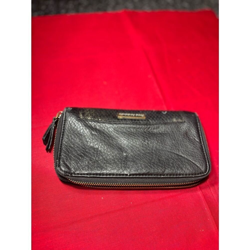 Enzo Angiolini Black Leather Zip-Around Wallet with Gold Accents
